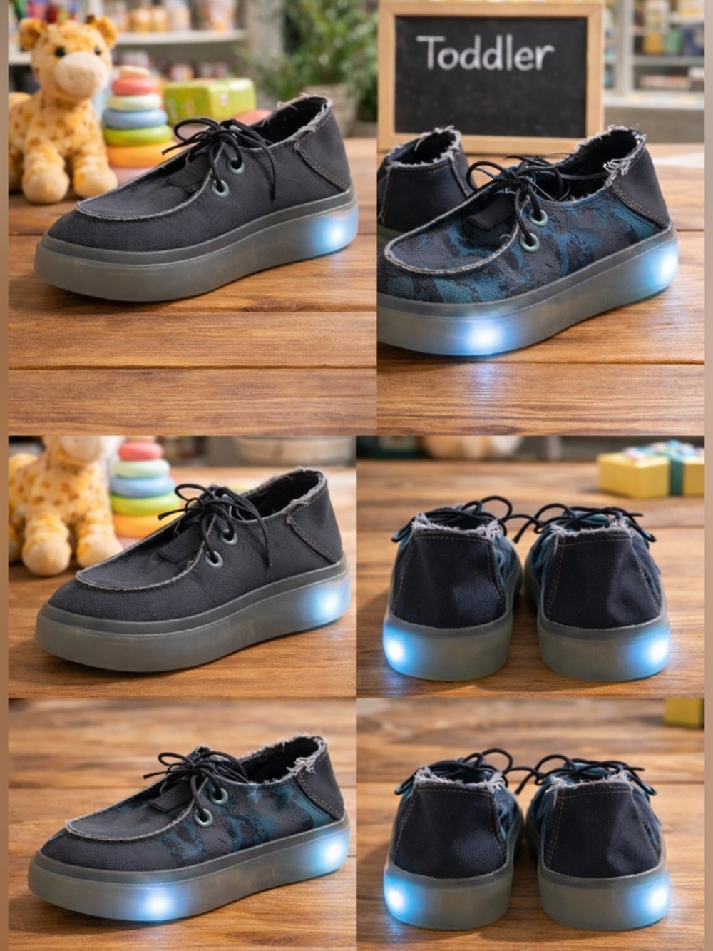 Kids Light-Up Play Shoes – Shark Graphic (Sizes 7–8)
